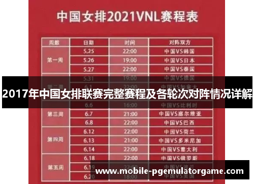 2017年中国女排联赛完整赛程及各轮次对阵情况详解