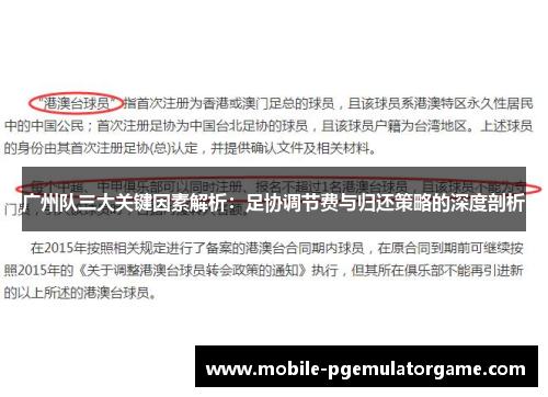 广州队三大关键因素解析：足协调节费与归还策略的深度剖析